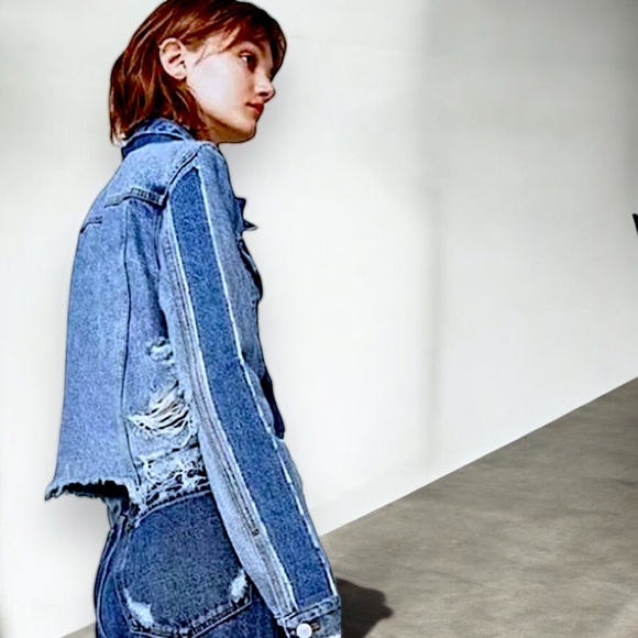 Twelve by Ontwelfth Distressed Denim Jacket with Bow - Picture 8 of 16